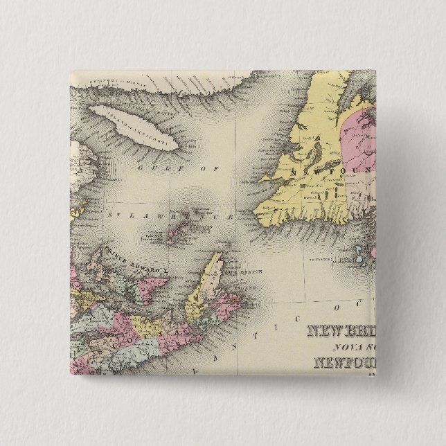 New Brunswick, Nova Scotia, Newfoundland 2 Inch Square Button (Front)