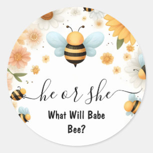 New Bug Daisy Bloom Rustic Busy Bee Gender Reveal Classic Round Sticker