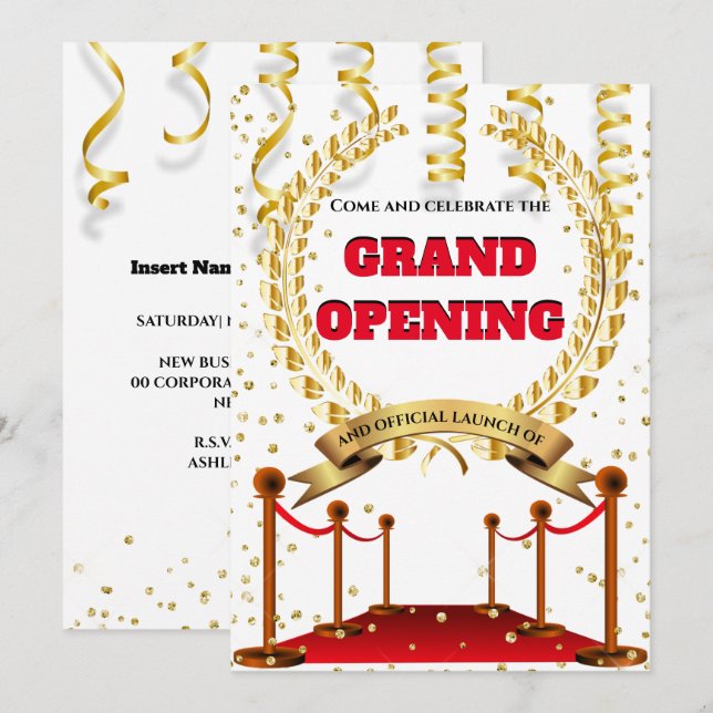 New business grand opening red carpet guests VIP Invitation (Front/Back)