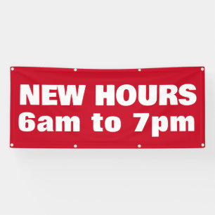 New Business Hours Bold Red Outdoor Banner