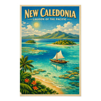 New Caledonia, South Pacific, in a classic retro Poster