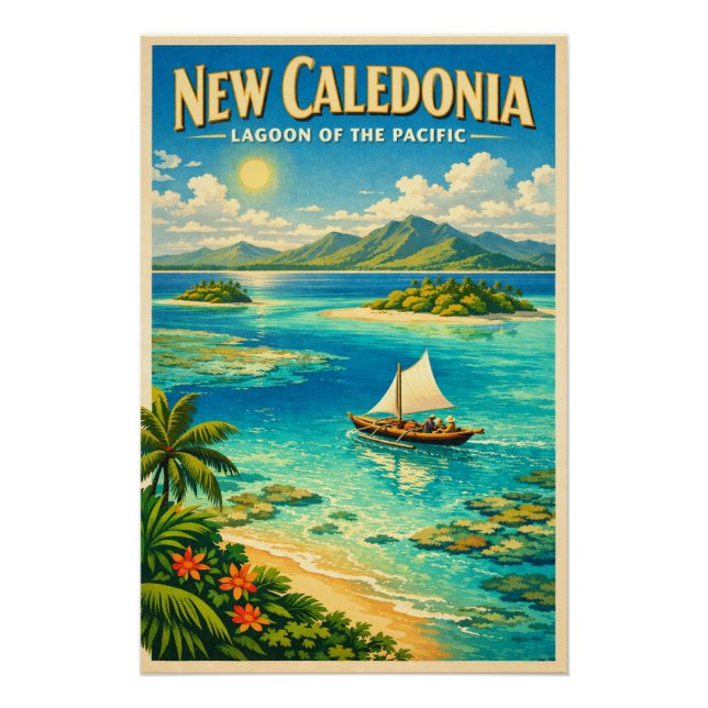 New Caledonia, South Pacific, in a classic retro Poster (Front)
