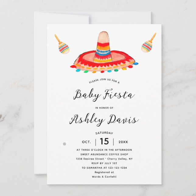 NEW Calligraphy Script Baby Shower Sombrero  Invitation (Front)