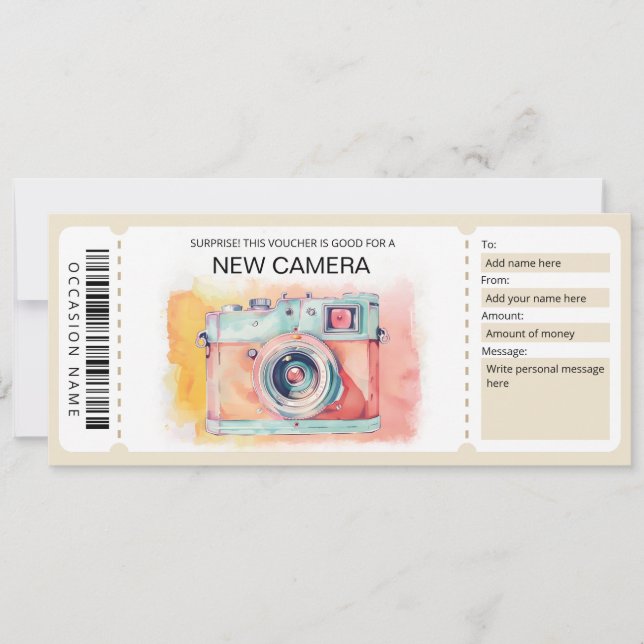 New Camera Gift Certificate Invitation (Front)