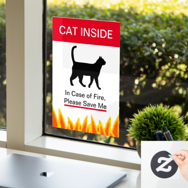 NEW! Cat Inside In case of Fire -Protect your Pets Window Cling (Office)