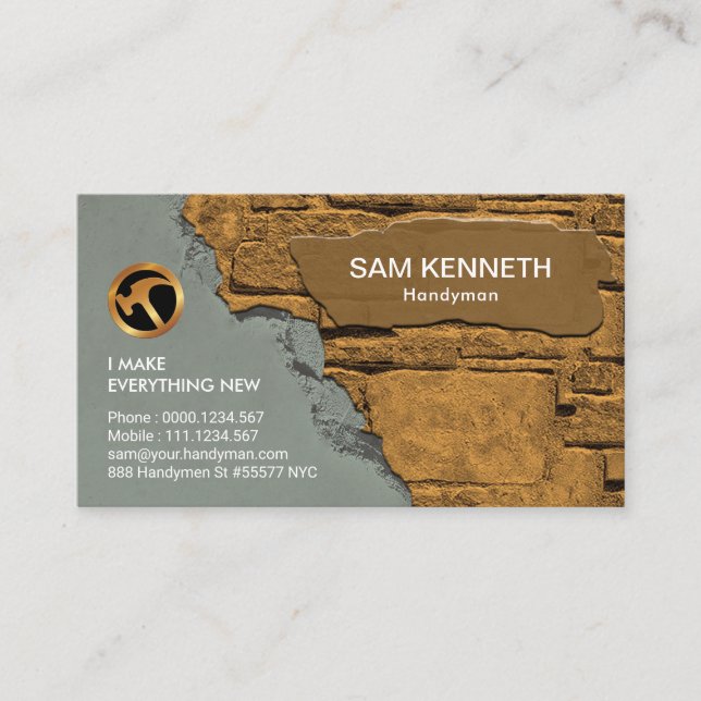 New Cement Works Old Brick Wall Handyman Business Card (Front)