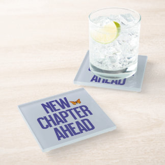 New Chapter Ahead Graduation Butterfly Quote Glass Coaster