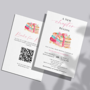 New Chapter Baby Shower Book Request QR Code Cute Invitation