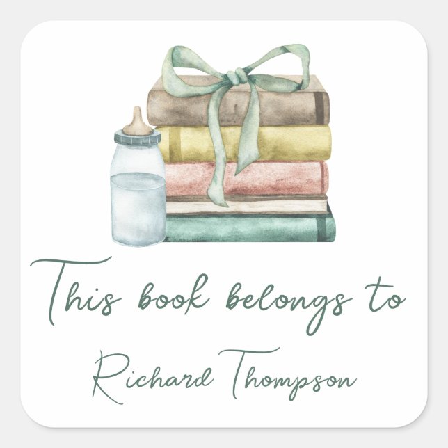 new chapter baby shower - this book belongs to square sticker (Front)