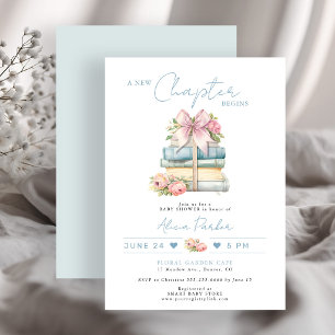 New chapter begins blue book boy baby shower invitation