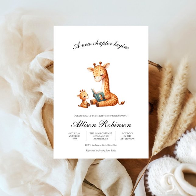 New chapter begins Book theme Giraffe baby shower  Invitation (Creator Uploaded)