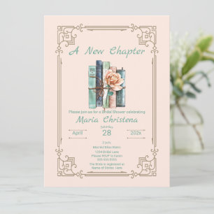 New Chapter Begins Bridal Shower Book Stack Floral Invitation