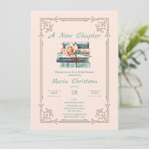 New Chapter Begins Bridal Shower Book Stack Floral Invitation