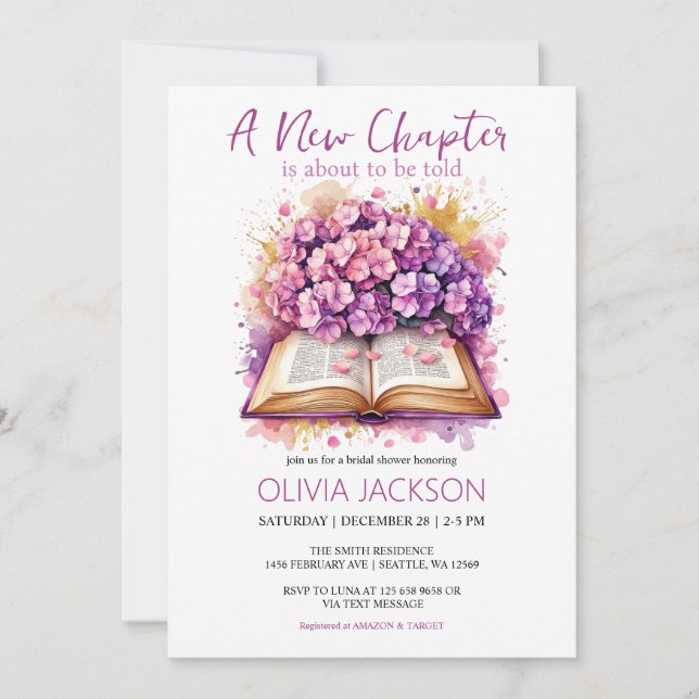 New Chapter Begins Bridal Shower Invitation (Front)