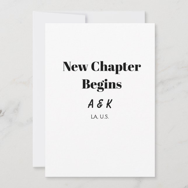 NEW CHAPTER BEGINS couple name wedding PLACE SIMPL Invitation (Front)