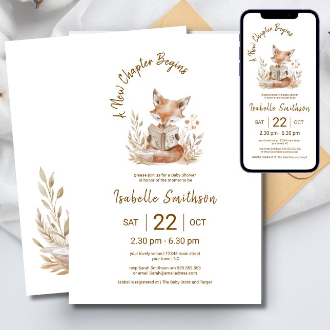 New Chapter Begins Cute Fox Storybook Baby Shower  Invitation (Creator Uploaded)