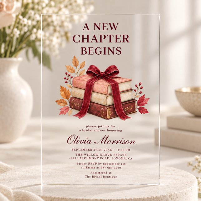 New Chapter Begins Fall QR Code Bridal Shower Acrylic Invitations (Creator Uploaded)