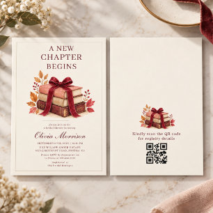 New Chapter Begins Fall QR Code Bridal Shower Invitation
