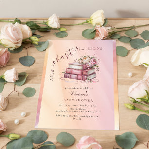 New Chapter Begins Floral Books Baby Shower Invitation