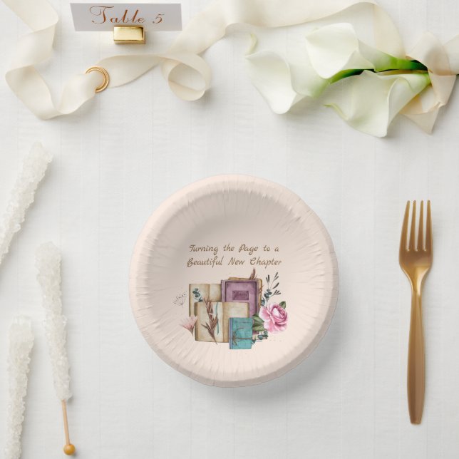 New Chapter Begins Floral New Beginnings Paper Plate (Wedding)