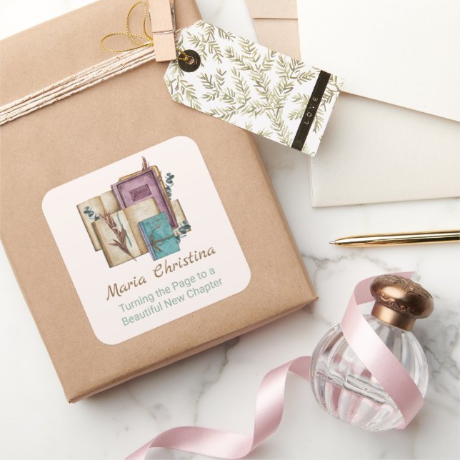 New Chapter Begins Floral New Beginnings Square Sticker (Gifting)