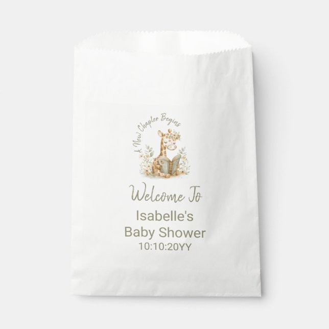 New Chapter Begins Giraffe Storybook Baby Shower  Favour Bag (Front)