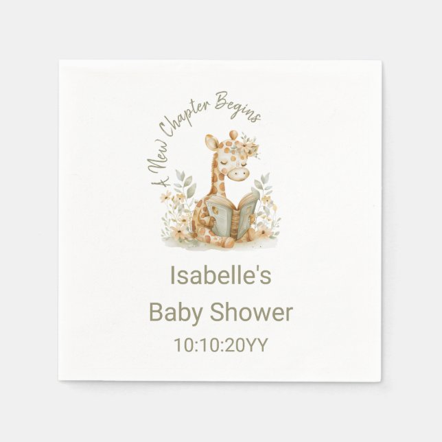 New Chapter Begins Giraffe Storybook Baby Shower  Napkin (Front)