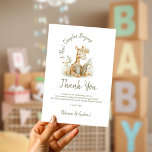 New Chapter Begins Giraffe Storybook Baby Shower  Thank You Card<br><div class="desc">Nestled in a palette of soft,  neutral hues,  this design features a darling watercolor illustration of a precious baby Giraffe engrossed in a storybook adventure. Matching stationery and party supplies in store</div>