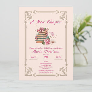 New Chapter Begins Romantic Book Theme Floral  Invitation