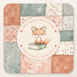 New Chapter Begins Storybook Baby Shower Square Paper Coaster