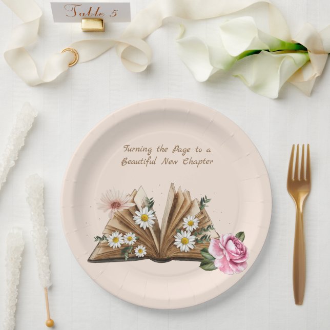 New Chapter Begins Turning the Page Floral  Paper Plate (Wedding)
