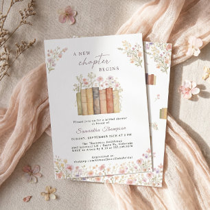 New Chapter Begins Vintage Floral Books Invitation