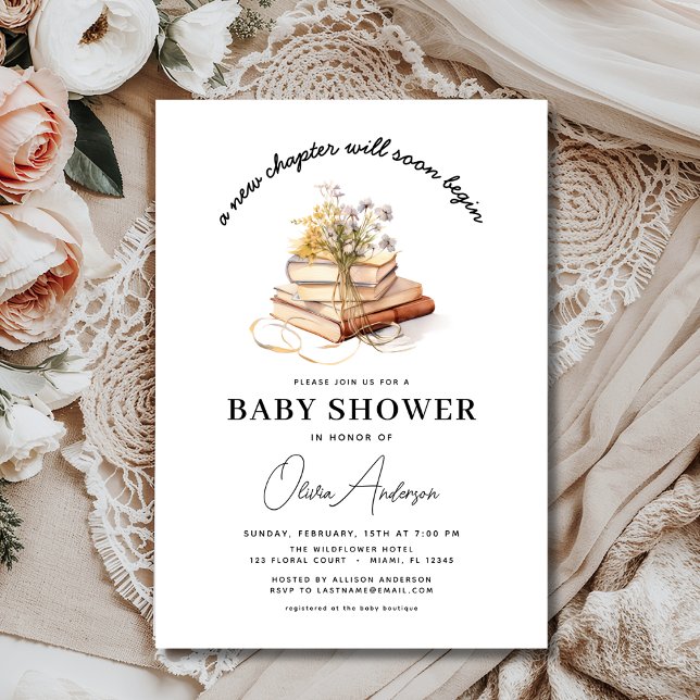 New Chapter Begins Wildflower Book Baby Shower Invitation (Creator Uploaded)