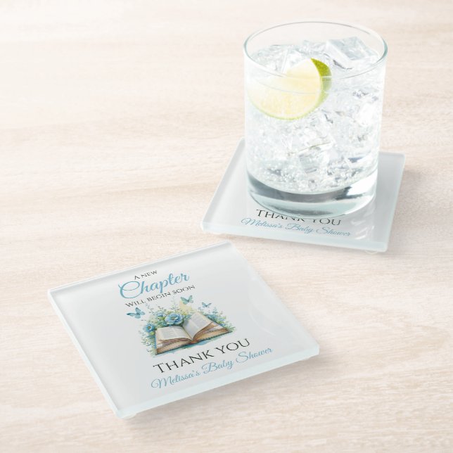 New Chapter Blue Boy Brunch StoryBook Baby Shower Glass Coaster (Angled)