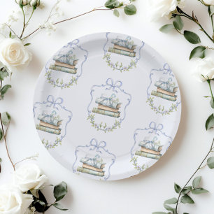 New chapter Blue ribbon Bow Vintage baby shower Paper Plate