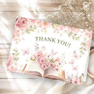 New Chapter Book Baby Shower Pink Folded Thank You Card