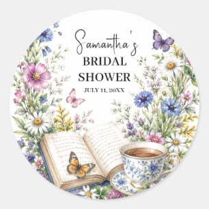 New Chapter Book Butterfly Floral Bridal Shower Classic Round Sticker
