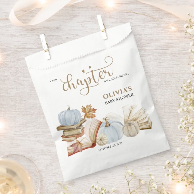 New Chapter Book Theme Blue Pumpkin Baby Shower Favour Bag (Clipped)