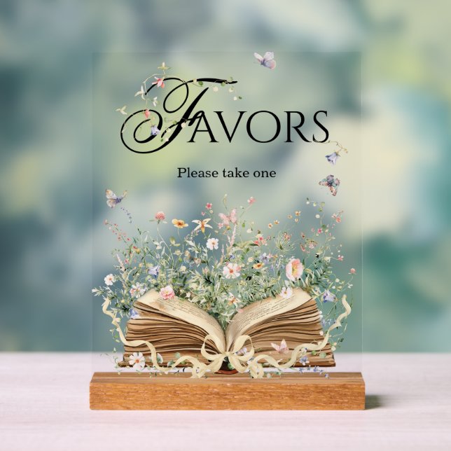 New Chapter Book Theme Wildflower Favours Acrylic Sign (Neutral)