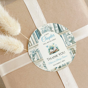 New Chapter Boy Library Book Baby Shower Decor Classic Round Sticker