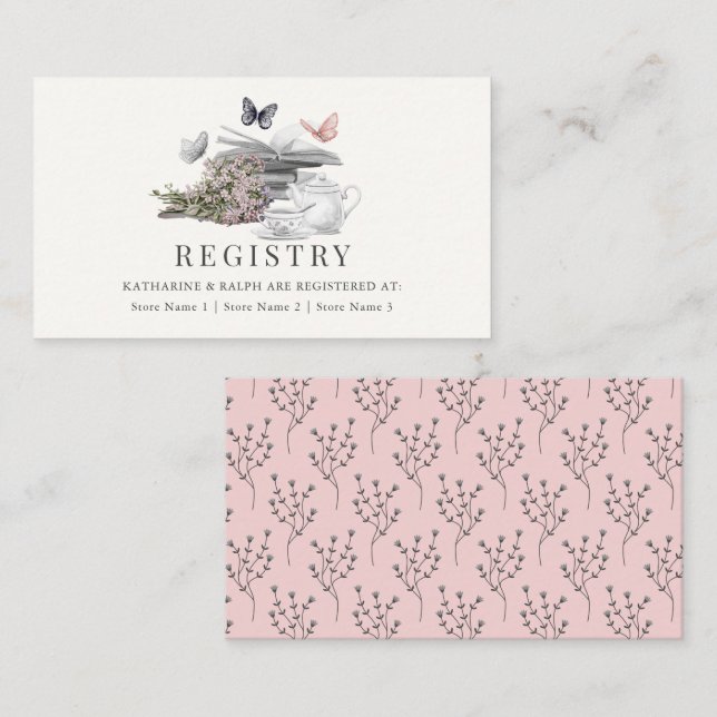 New Chapter Butterfly Pink Wedding Gift Registry Enclosure Card (Front/Back)