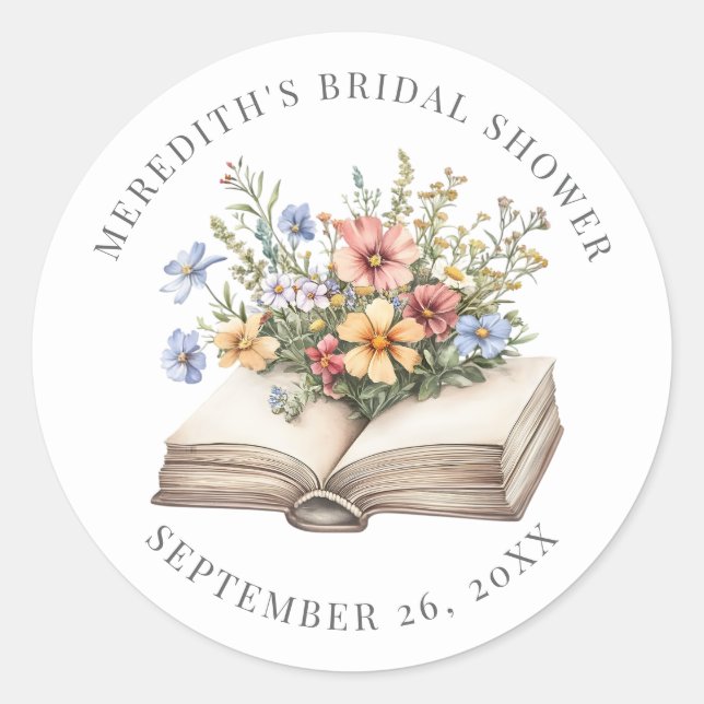 New Chapter Floral Book Bridal Shower Classic Round Sticker (Front)