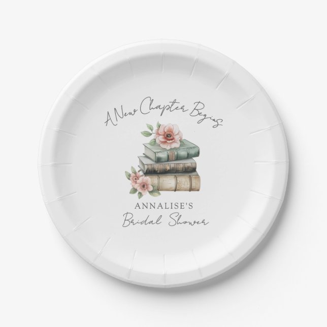 New Chapter Floral Book Bridal Shower Paper Plate (Front)