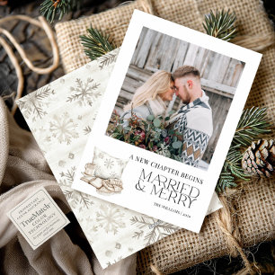 New Chapter Married Merry Neutral Snowflake Photo Holiday Card