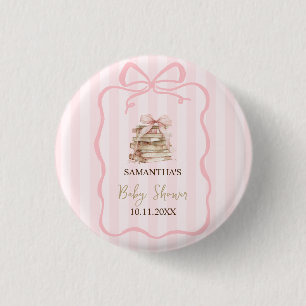 New Chapter Pink Bow Stripes Baby Shower 1 Inch Round Button