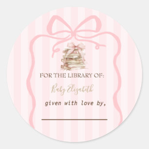 New Chapter Pink Bow Stripes Baby Shower Classic Round Sticker