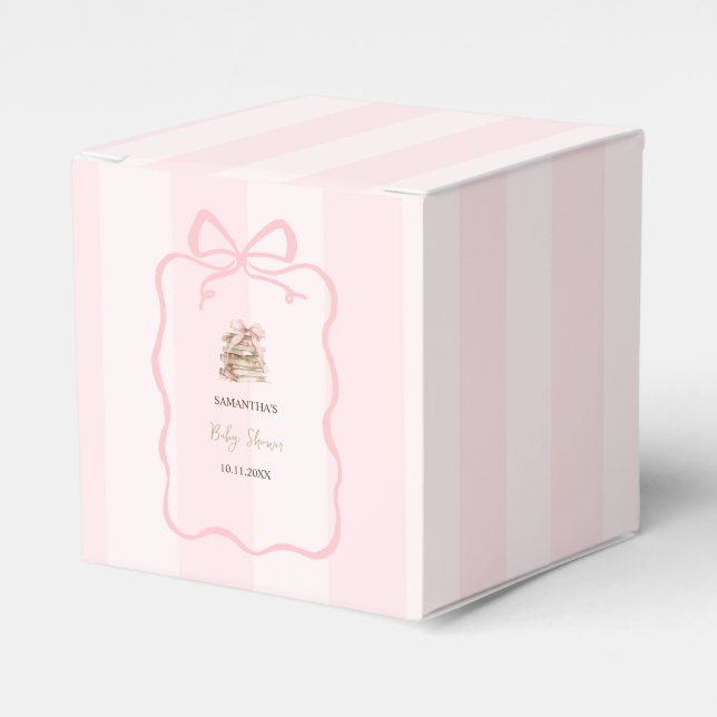New Chapter Pink Bow Stripes Baby Shower Favor Box (Front Side)