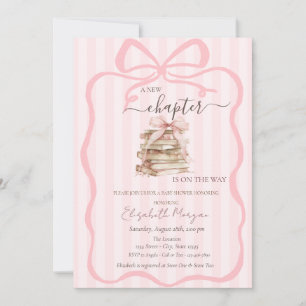 New Chapter Pink Bow Stripes Baby Shower Invitation