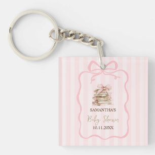 New Chapter Pink Bow Stripes Baby Shower Keychain