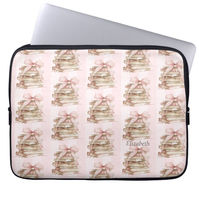 New Chapter Pink Bow Stripes Laptop Sleeve (Front)